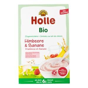 Holle Risgrød med gedemælk, hindbær og banan Ø - 200 g.